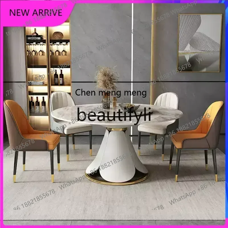 

X AA85 Light Luxury Rock Plate Dining Table and Chair Set Modern Minimalist Solid Wood Small Apartment Home Round Table with Tu