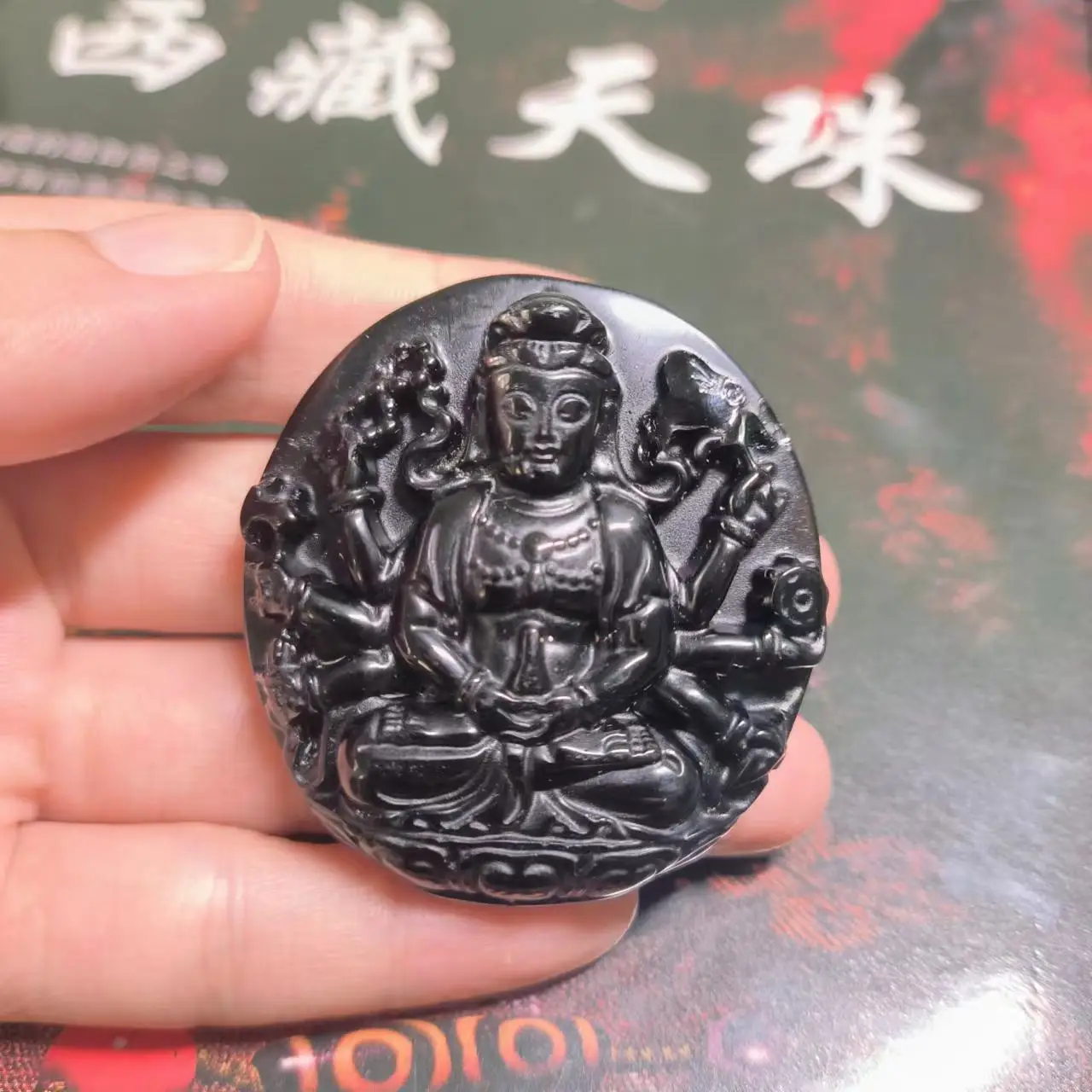 

3pcs/lot natural obsidian talisman pendant senju kannon cattails fortune dolls Traditional Chinese folklore jewelry amulet taki