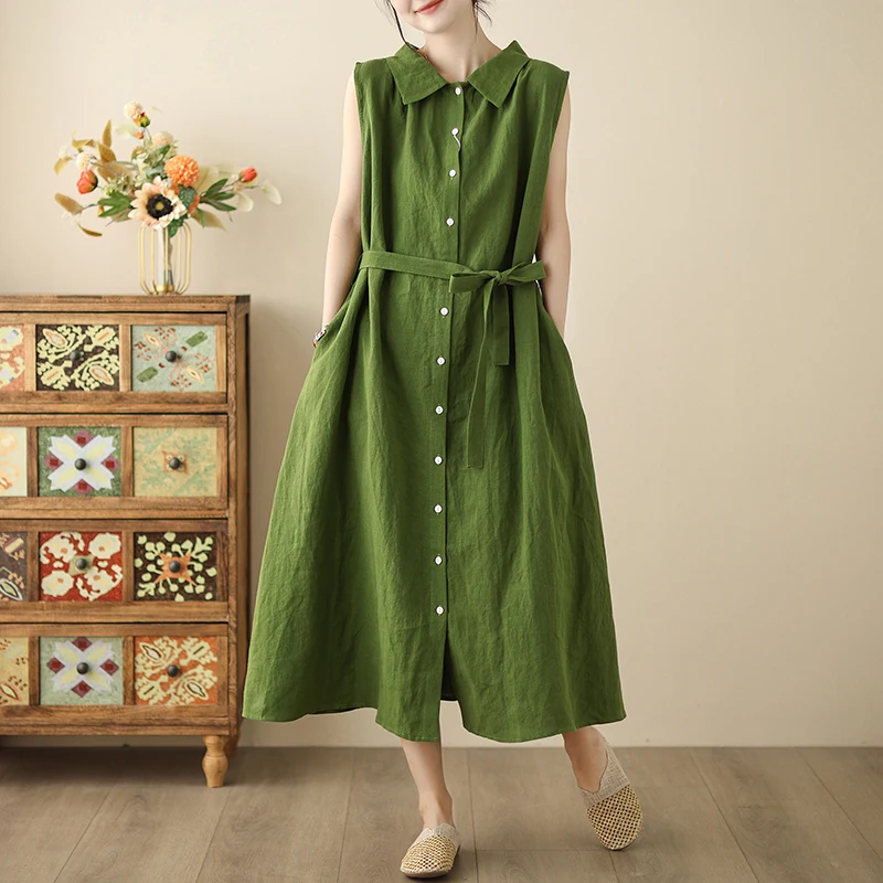 Летнее новое женское платье-ру – обзор и цена Casual Loose Linen Shirt Dress