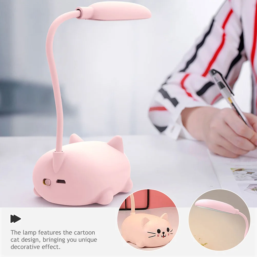 Pink Kitten Table Desk Cute Cat Lamps Bedroom Rechargeable Light Pink Lamp for Girls USB Charging Study Reading Small Night