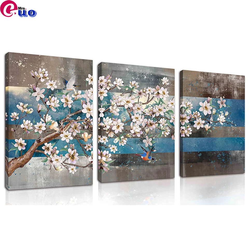 

Diy Diamond Painting White Flower Embroidery Mosaic Triptych flowers Picture of Rhinestones Wall Stickers Cuadros Home Decor
