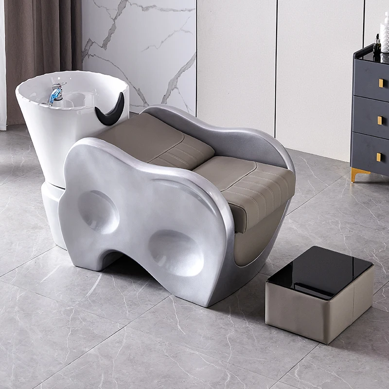 Customized semi reclining ceramic basin shampoo bed, hair salon dedicated hair salon, massage and flushing bed