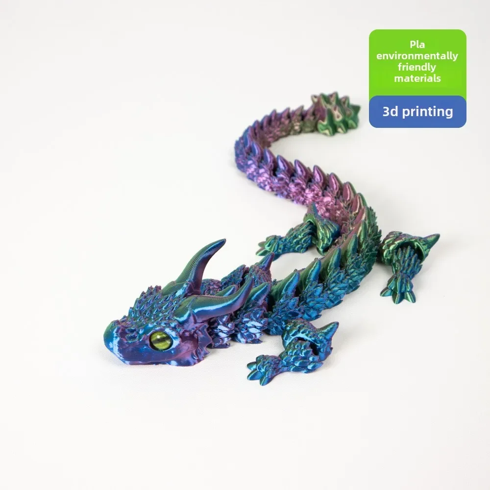 34CM 3D Printed Bull Horn Dragon Figures Decorations Gifts for 2025 New Year Home Office Desktop Crafts Ornament Creative Toys