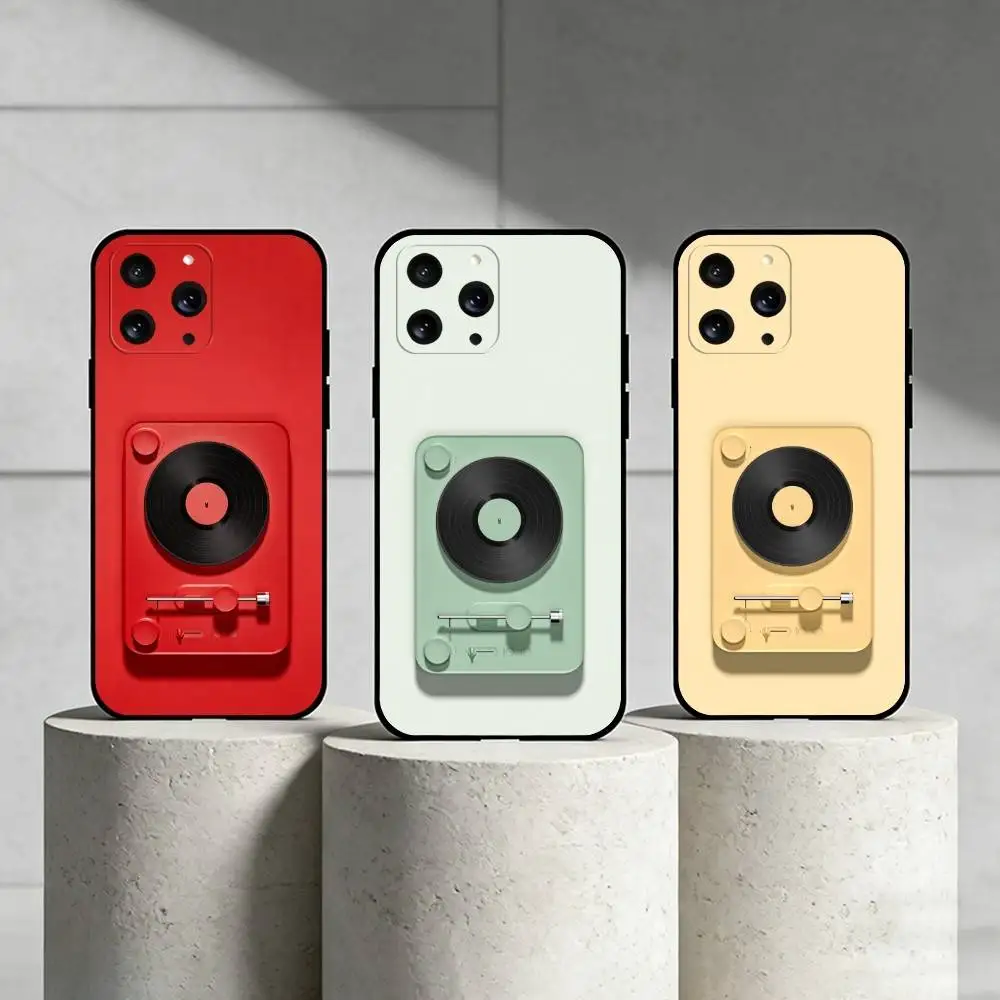 R-Record player Phone Case For iPhone 17,16,15,14,13,12,11 Plus,Pro Max,SE4Soft Silicone Black Cover