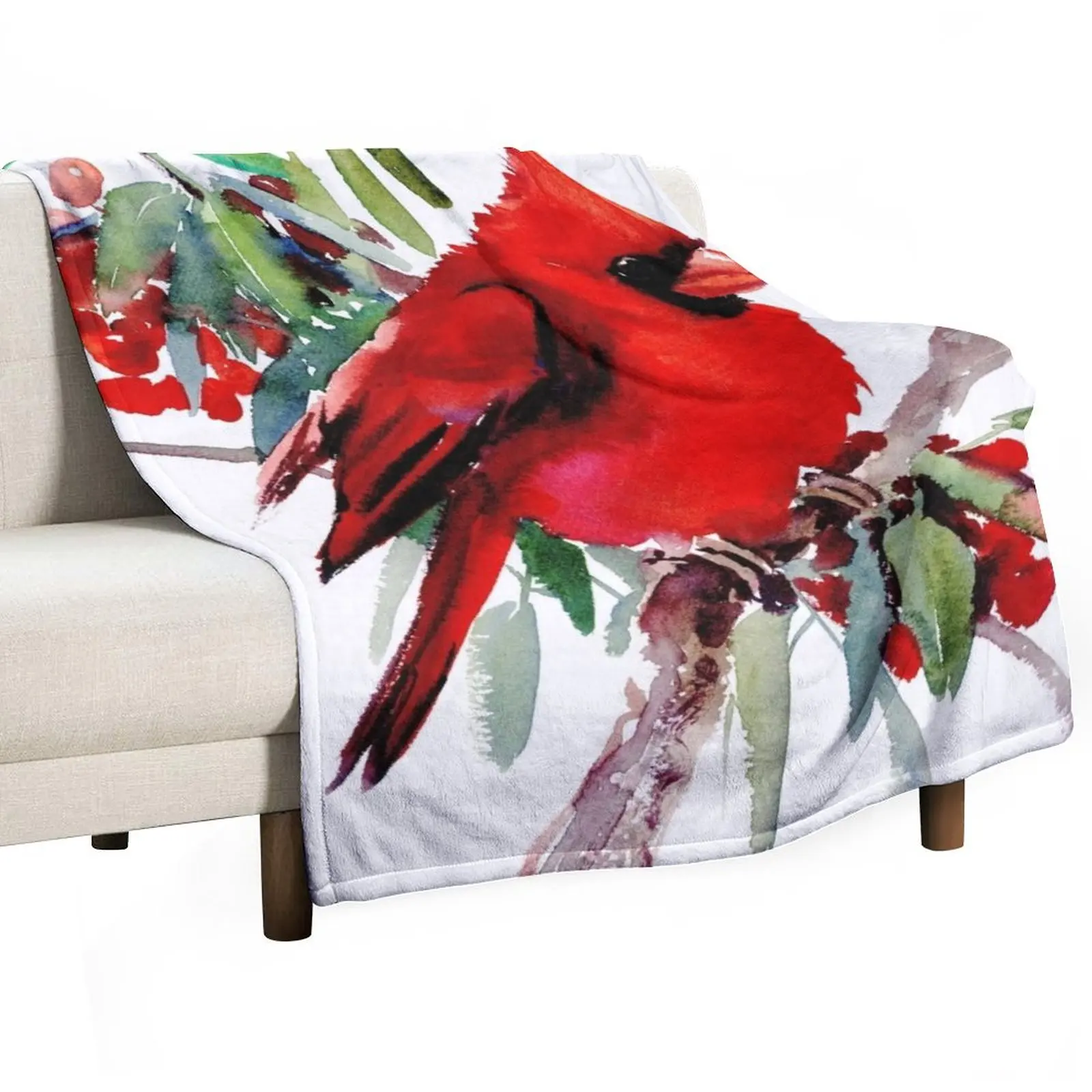 Red Cardinal Throw Blanket Beautifuls Plaid on the sofa Plaid Flannels Cute Retros Blankets