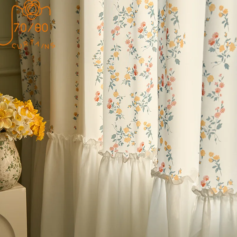 

Garden Floral Skirt Screen Curtain Splicing Curtains for Bedroom Living Room Floating Window Balcony French Window Customized