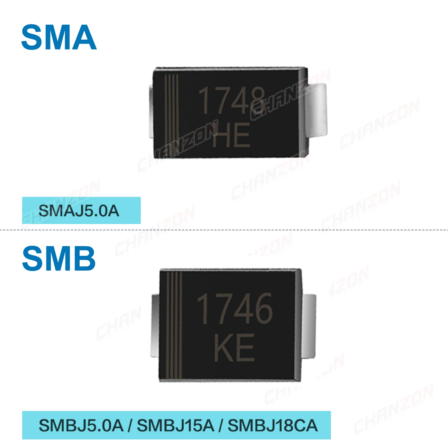 50Pcs 100% Original SMAJ5.0A SMBJ5.0A SMBJ15A SMBJ18CA TVS Diode SMA SMB 800uA 1.0uA 5V 15V 18V 400W 600W Unidirectional Channel