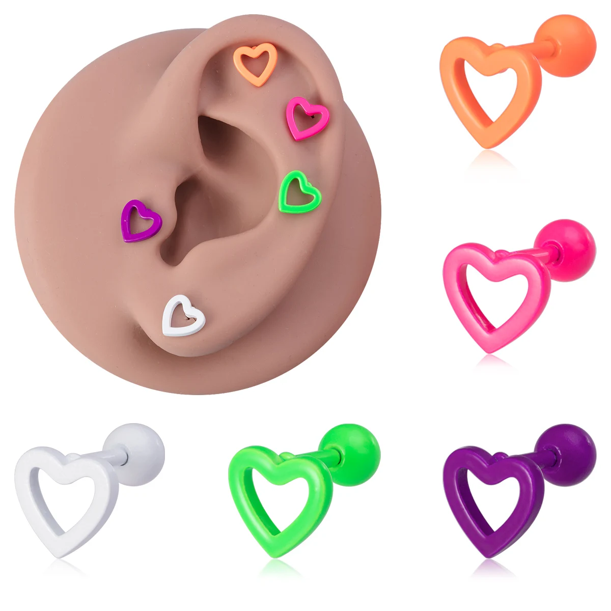 1/5 stücke bunte hohle Herz Ohr stecker für Frauen Ohr Piercing Stahl Lang hantel Tragus Knorpel Ohrring Helix Muschel niedlichen Schmuck – Detail 1