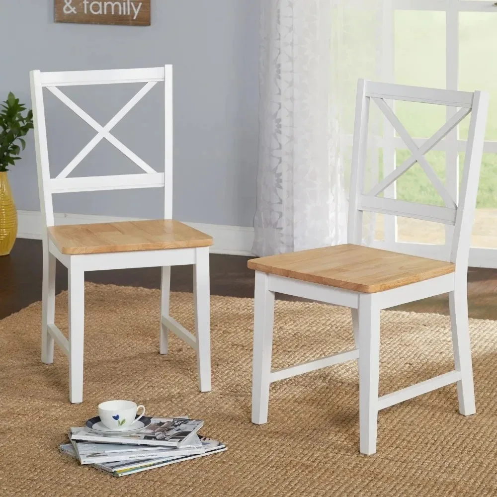 

White Dining Chair,Wooden Farmhouse Kitchen Furniture Made of Solid Rubberwood, Set of 2, 18" Inch Dining chairs