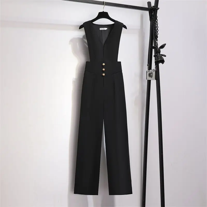 Jumpsuits Women Wide Leg High Waist Office Ladies Sleeveless Ins Fashion Solid All-match Classic Female Clothes OOTD New Arrival