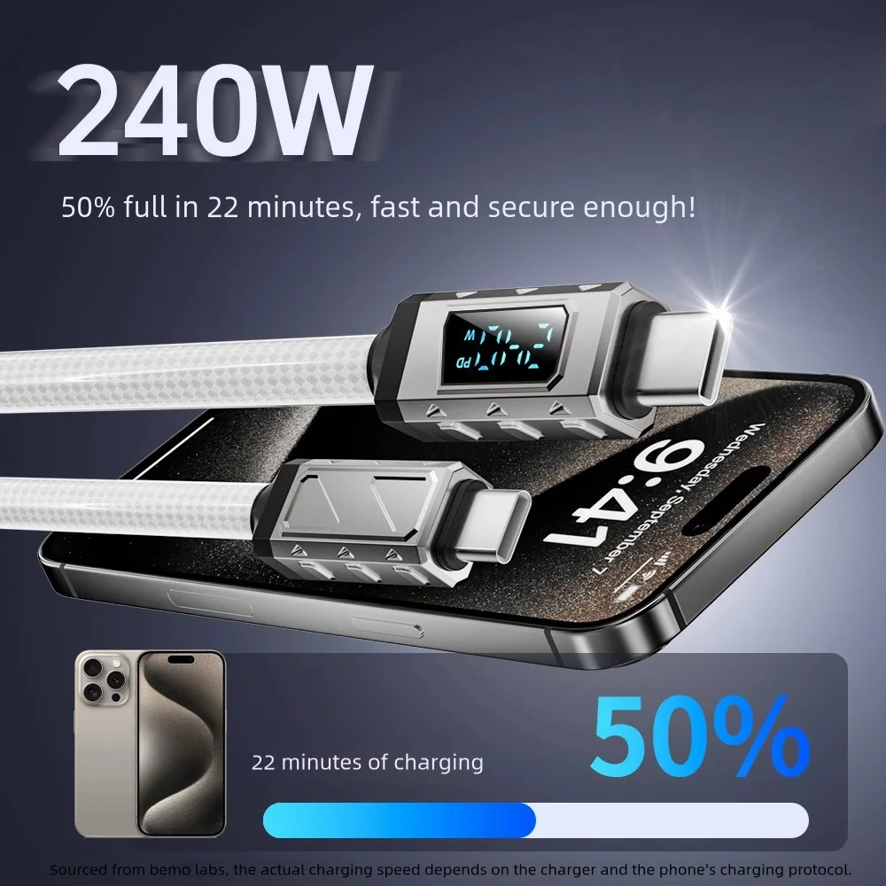 

Сверхбыстрая зарядка 240 Вт, двойной зарядный кабель Type-C, корпус из цинкового сплава, интеллектуальный цифровой экран Ice Crystal, совместимый со всеми часами