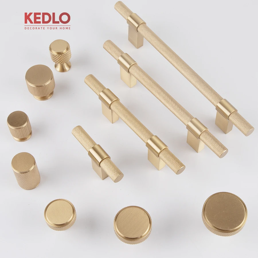 KEDLO Massiver Messinggriff mit Rändelung, klassisch, 500 mm, europäischer Luxusmöbelgriff, gebürstetes Messing, langer Griff – Detail 6