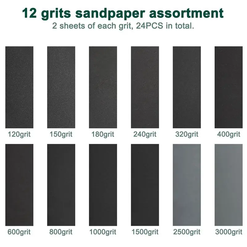 A98E-48PCS Sandpaper Assortment 12 Grits Wet Dry Sandpaper Sheets,Silicon Carbide Sanding Paper 120 To 3000 Grit Sandpapers