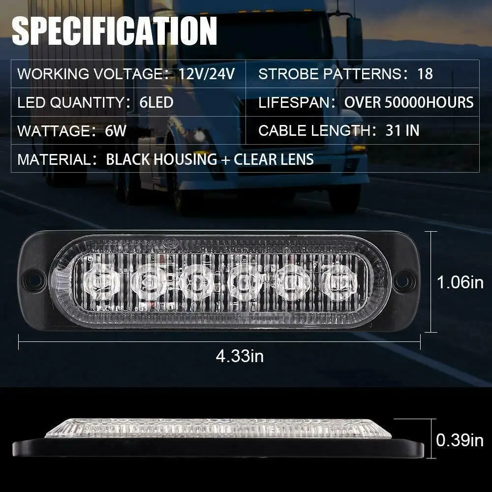 10 Uds. Luz intermitente de emergencia 6LED luz de advertencia estroboscópica para coches camiones 12V 24V estroboscopios indicador luces traseras