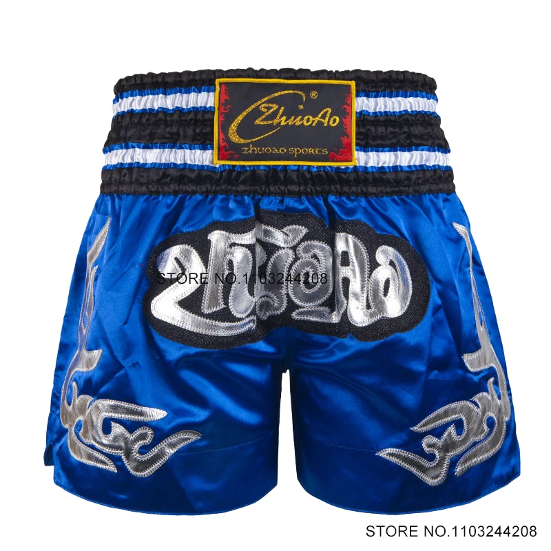 Muay Thai Pants Retro Embroidery Kick Boxing Pants Satin Polyester Free Fight Kickboxing Trunks MMA Martial Arts Workout Clothes