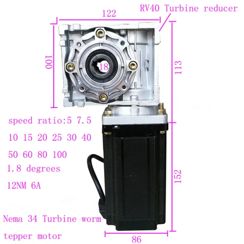 RV40 worm gear reducer 86 motor turbin reducer NEMA 34 fit for NEMA 34 stepper motor for soloar tracker or packing machine