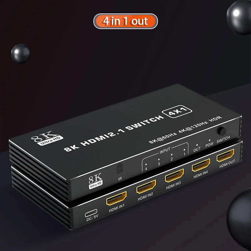 8K@60 HDMI Switch 4x1 4 in 1 Out Display Video Converter 2K@144Hz 4K@120Hz HDMI 2.1 3D HDR for PS5 Xbox Laptop PC To TV Monitor