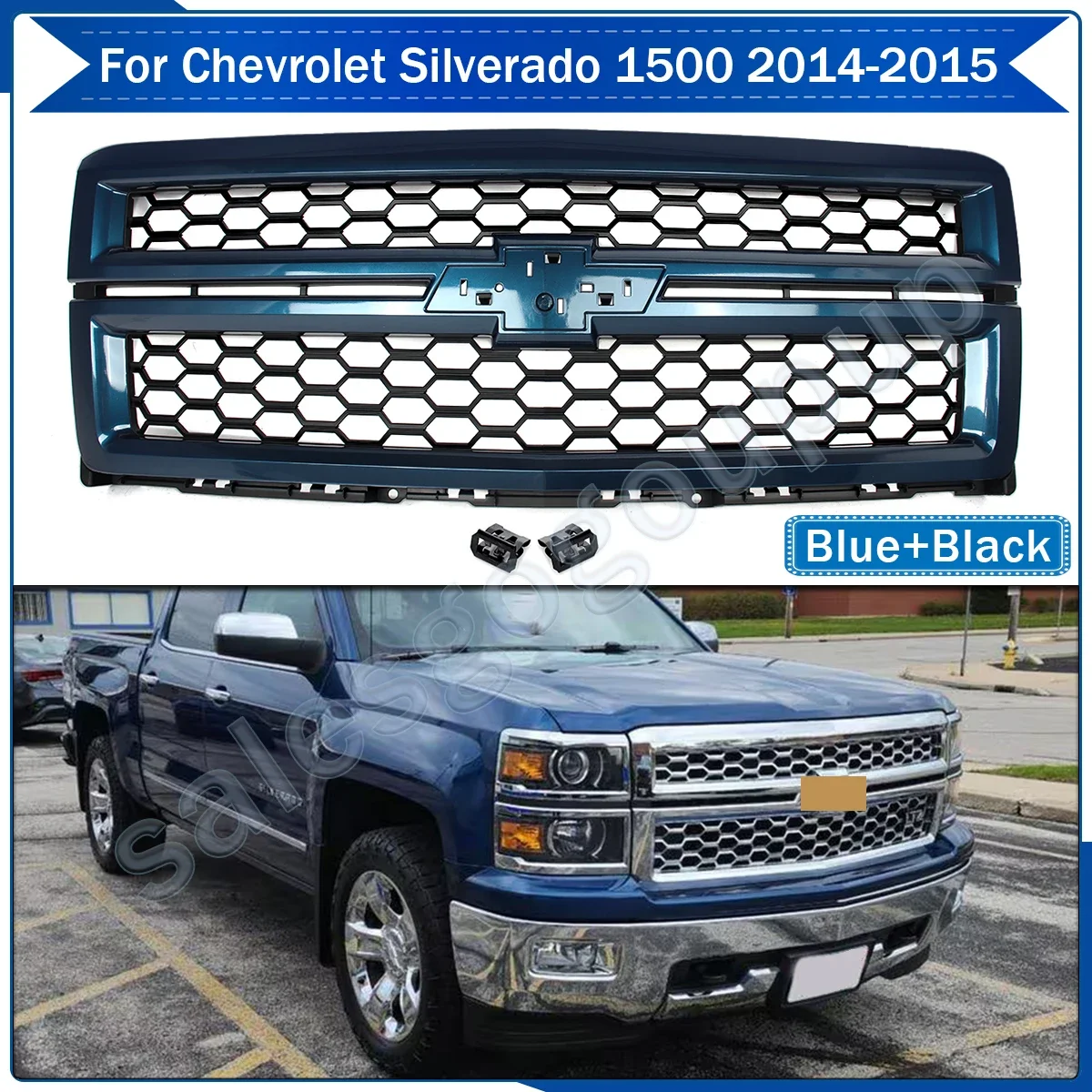 Deep Ocean Blue+Black Front Bumper Grille For 2014-2015 Chevrolet Silverado 1500