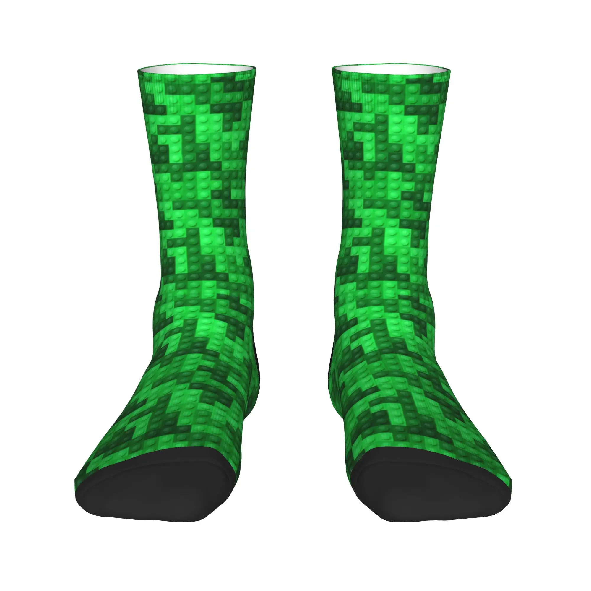 Couple Socks Green Gradient Building Blocks Pattern  Stockings Autumn Fashion Quality Socks Design Running Anti Skid Socks