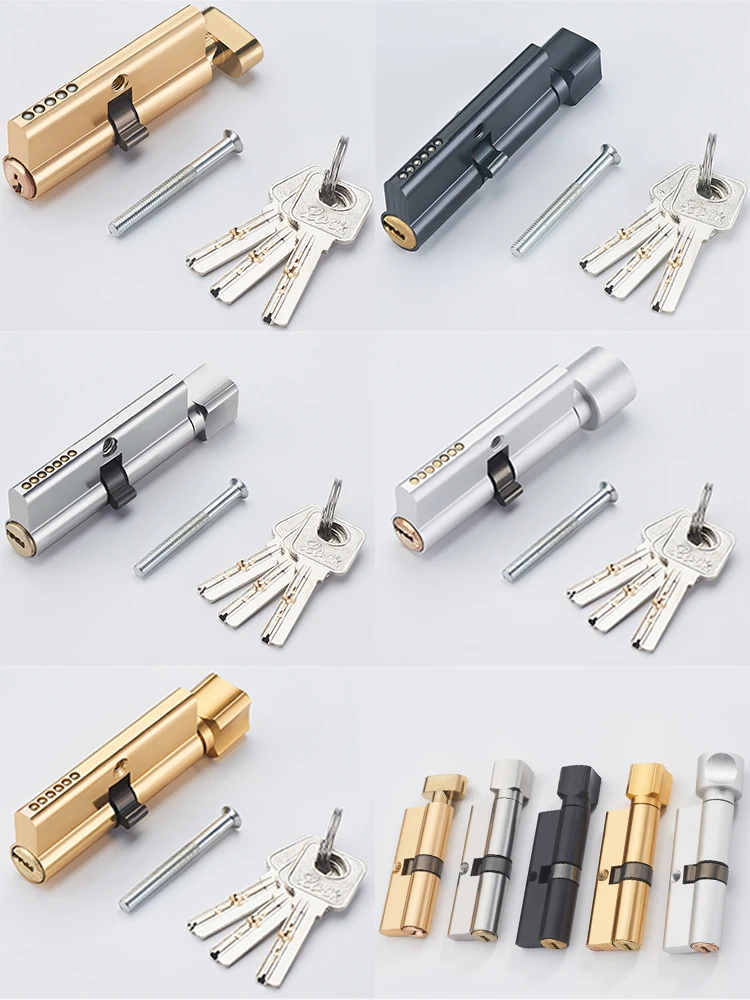 

1Pcs Door Cylinder Lock Silver Tone Hardware Indoor Aluminum 3 Keys Anti-Theft Door Lock Home Security Bedroom Lock Cylinder