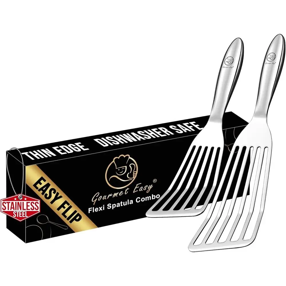 

Large Turner + Small Metal Spa, Ultra-Thin Edge for Easy Turning & Flipping, Ergonomic Handle, Dishwasher Safe