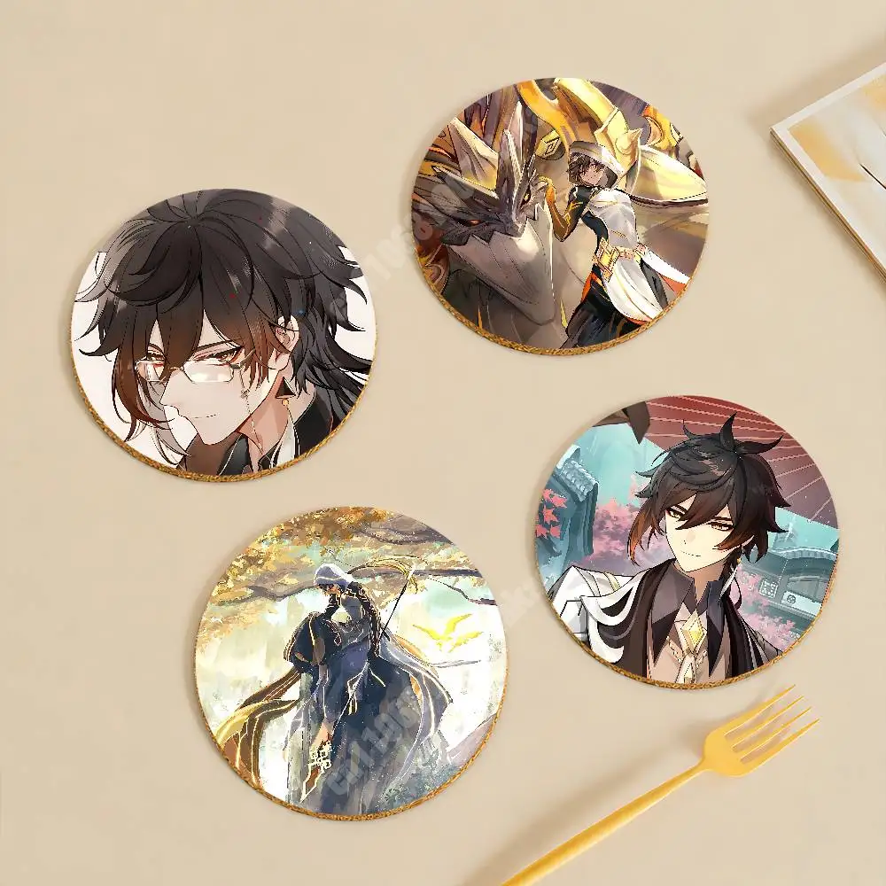 Genshin Impact Zhongli Geo Archon Wooden Cup Mat Americano Beer Milk Water Coaster for Baking Studio