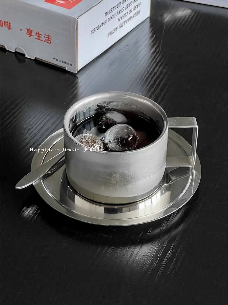 

Stainless steel coffee cups and saucer set ice American latte Cup household water and afternoon tea milk cup