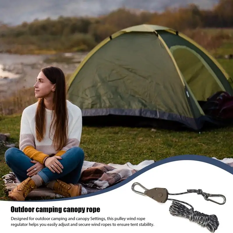 Cuerda de viento para acampar al aire libre, cuerda de tienda ajustable con sistema de polea, cuerda de viento fuerte, cuerda de Camping para senderismo