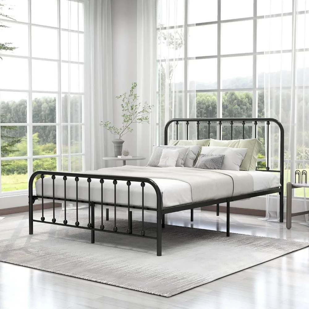 

Queen Size Metal Platform Bed Frame with Headboard and Footboard Sturdy Heavy Duty Steel Slat Support No Box Spring Ne