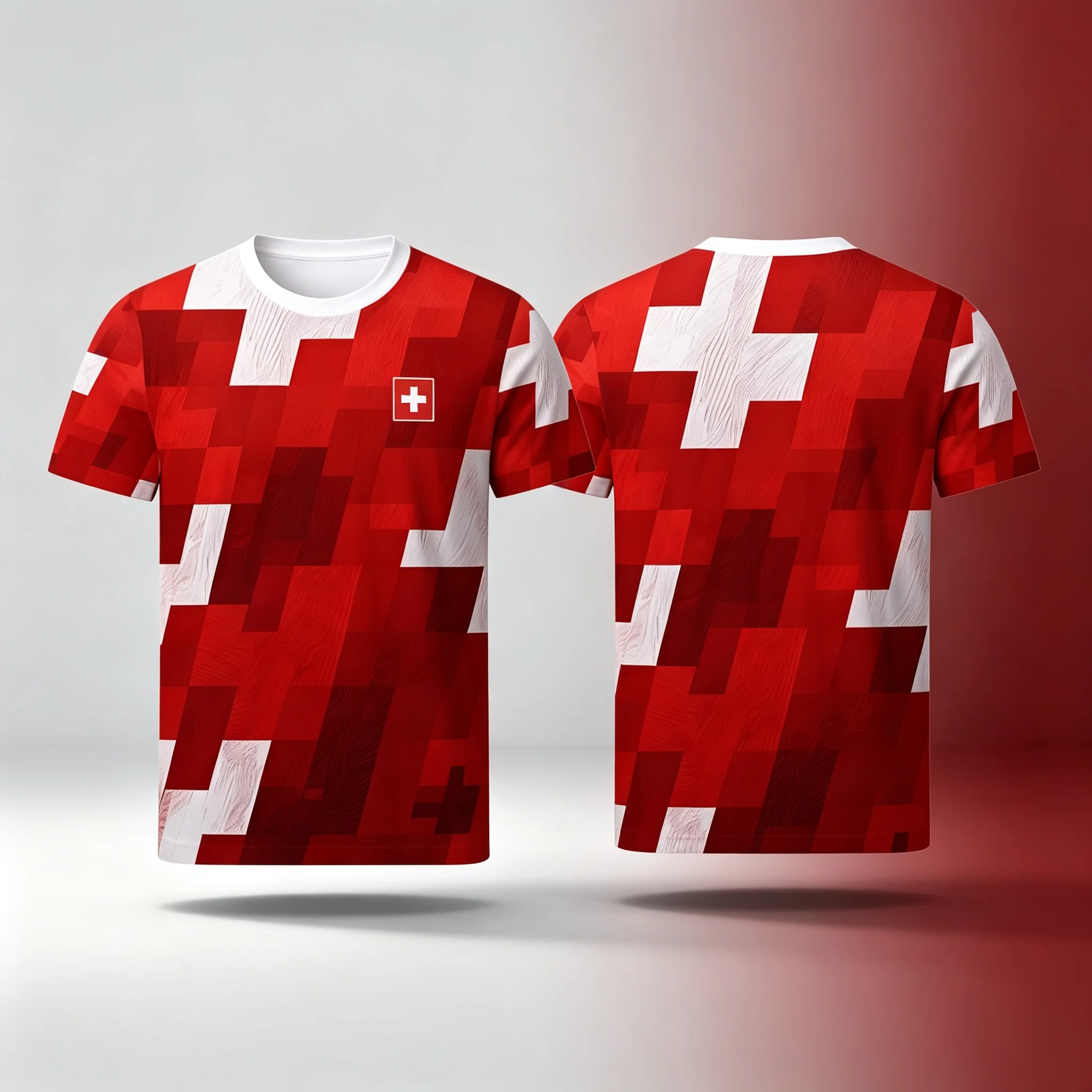 Herren Rotes Schweiz Fan Shirt mit Fußball Trikot Look, unisex Swiss Football Jersey, ideales Stadion Outfit Fanwear