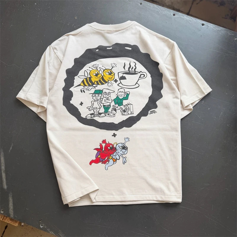 Summer Saint Band Letter Pattern Print Vintage Washed T-shirt Oversize Street Casual Loose Pure Cotton Short Sleeved Men Trendy view 2
