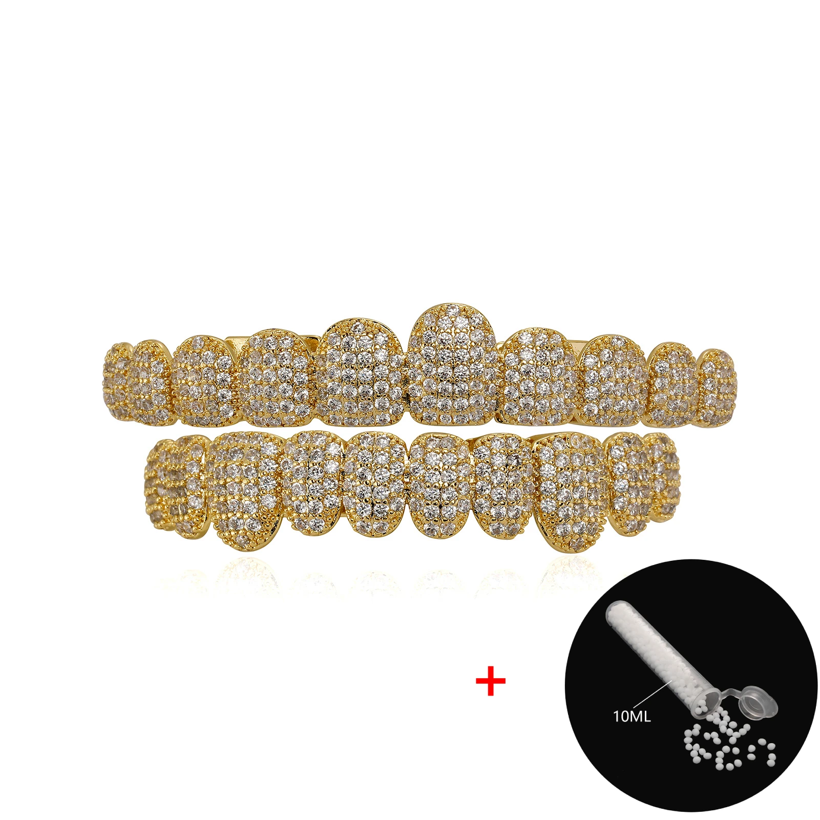 TOPGRILLZ Iced Out 10 Top & 10 Bottom 5A CZ Steine Zähne Grillz Punk Rapper 14K vergoldete Zirkon Zahnkappen für Mundschmuck