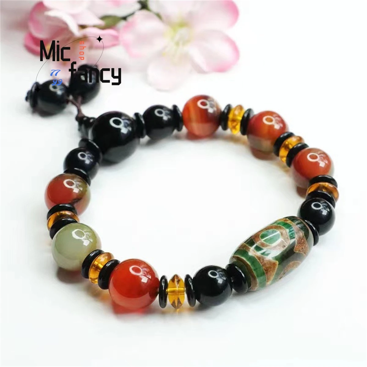 Genuine Natural Three-Eye Beads Agate Single-Loop Buddha Bracelet Retro Ethnic Style Men Women Amulet Fine Jewelry Holiday Gift