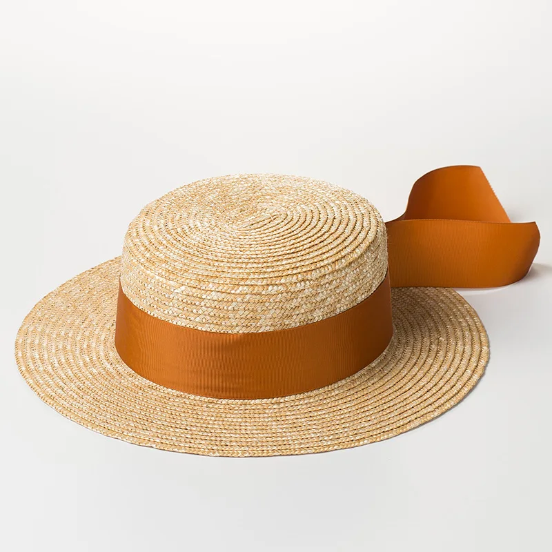 

X230 Adult Wide Bow Flat-topped Straw Hat for Outdoor Tourism Sun Shading Flat-topped Straw Hat Beach Cap Travel Hat