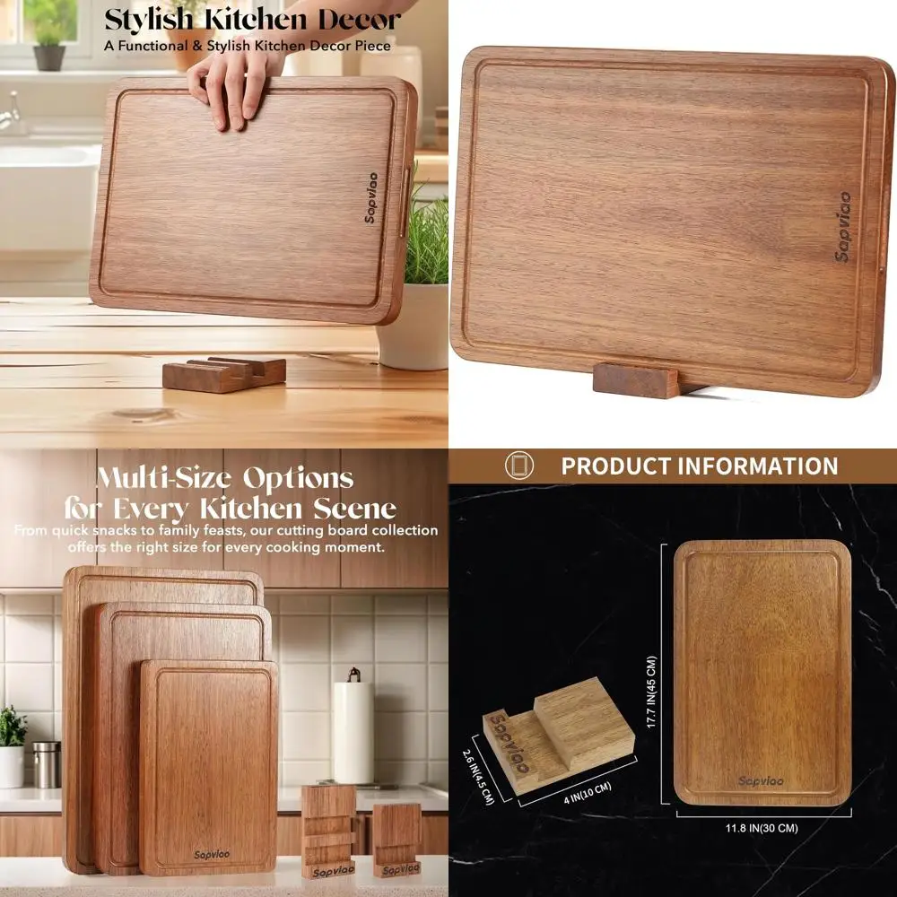 

Durable One-Piece Teak Wood Chopping Board with Deep Juice Grooves and Built-In Handles for Kitchen Use - 17.7x11.8 inches, Idea