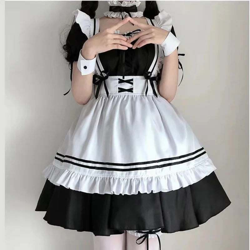 Black and White Apron Dress Japanese Anime Cute Lolita Maid Costumes Girls Woman Waitress Maid Outfit French Maid Cosplay Dress