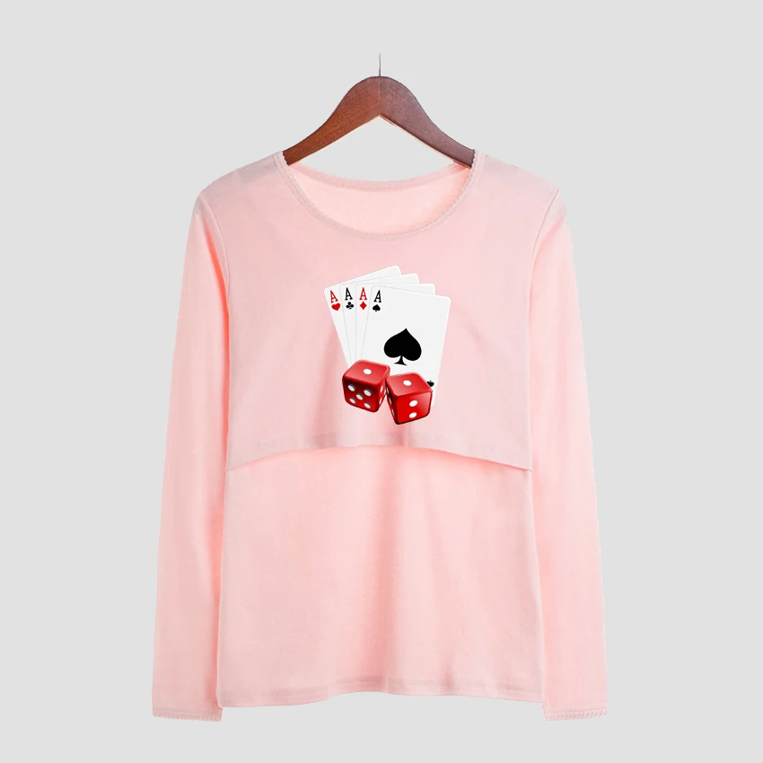 A Poker Printed Maternity T-shirts Nursing Breastfeeding Funny Long Sleeve Pregnant Women Pregnancy Tops Add Your Design