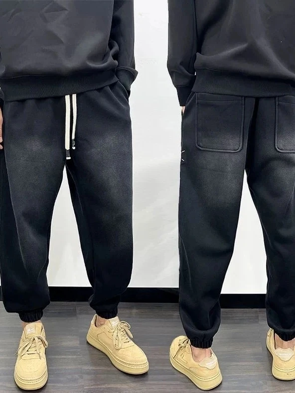 

Men's Casual Harajuku Sle Loose Fit Sweatpants Spring Autumn Bla Comfortable Wide Leg Sports Trousers Youth Faion