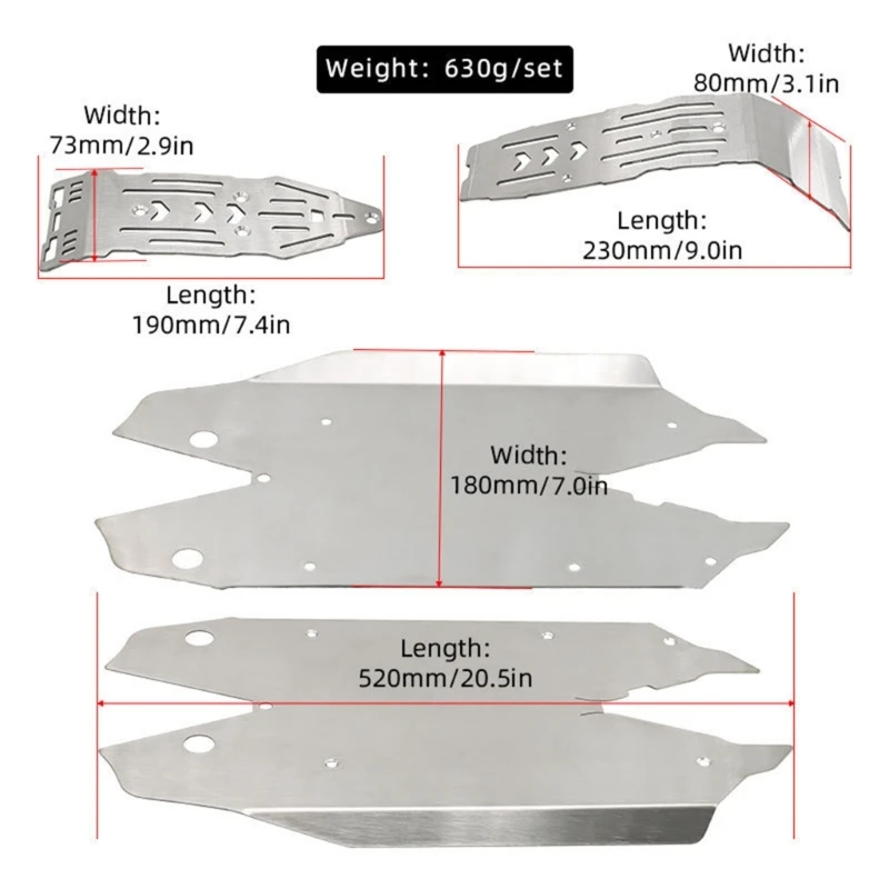 Elegant Silver Sturdy Stainless Steel Skid Plate Accessory for 1/8 Mojaves Toy Chassis with Enhances Armors