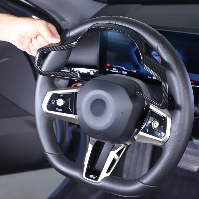 

For BMW 5 Series G60 2024 2025 Car Carbon Fiber Texture Accessories ABS Interior Steering Wheel Panel Frame Cover Trim
