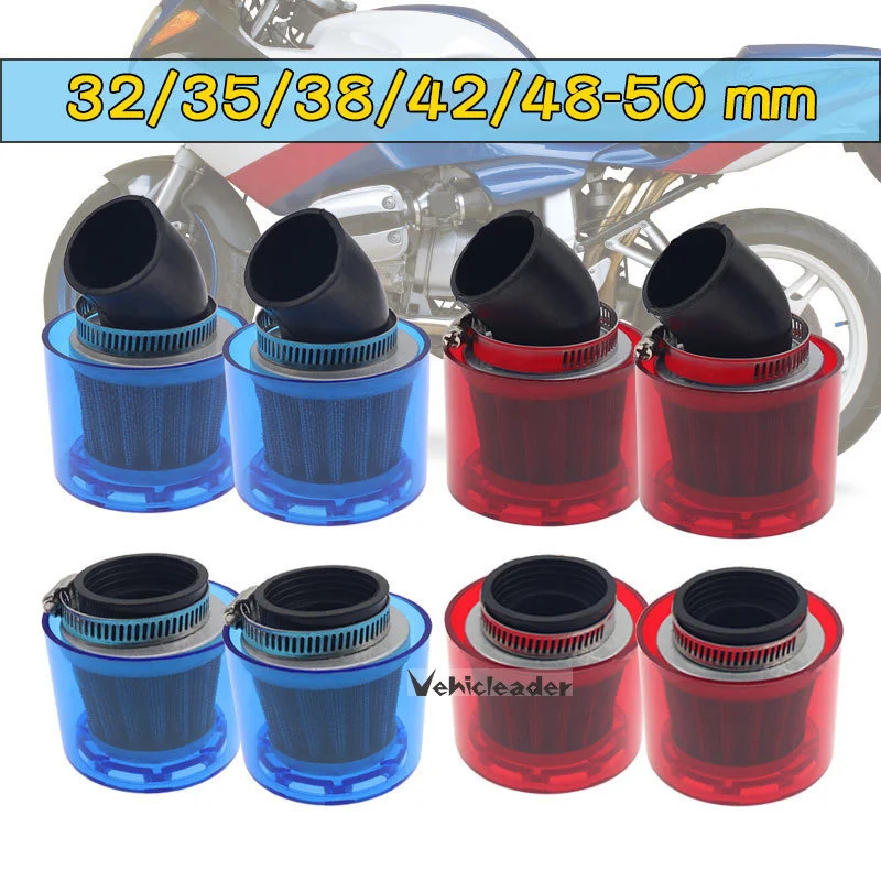 2x 32/35/38/42/48-50mm Bend Elbow/Stright Motorcycle Motorbike Air Filter Cleaner Fits 50cc-250cc ATV Pit Dirt Bike Splash Proof