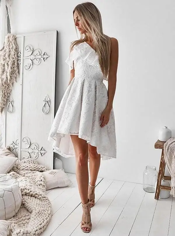 

Sexy One Shoulder White Lace Homecoming Dresses Mini Short Prom Party Dress A Line Summer Women Graduation Gowns