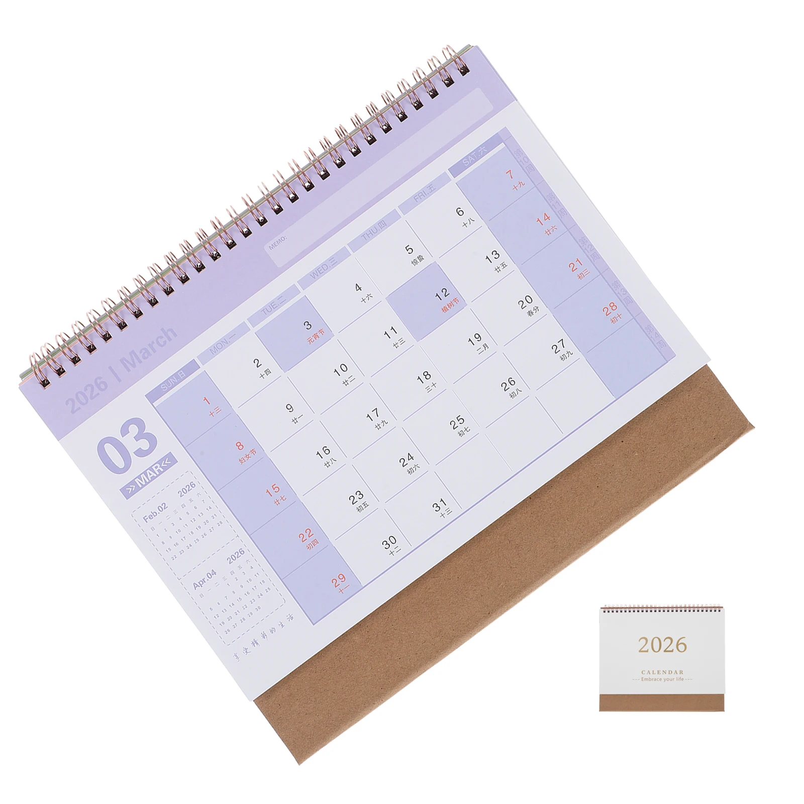 

2026 Desk Calendar Coil Binding Standing Vertical Planner Daily Table Paper Office