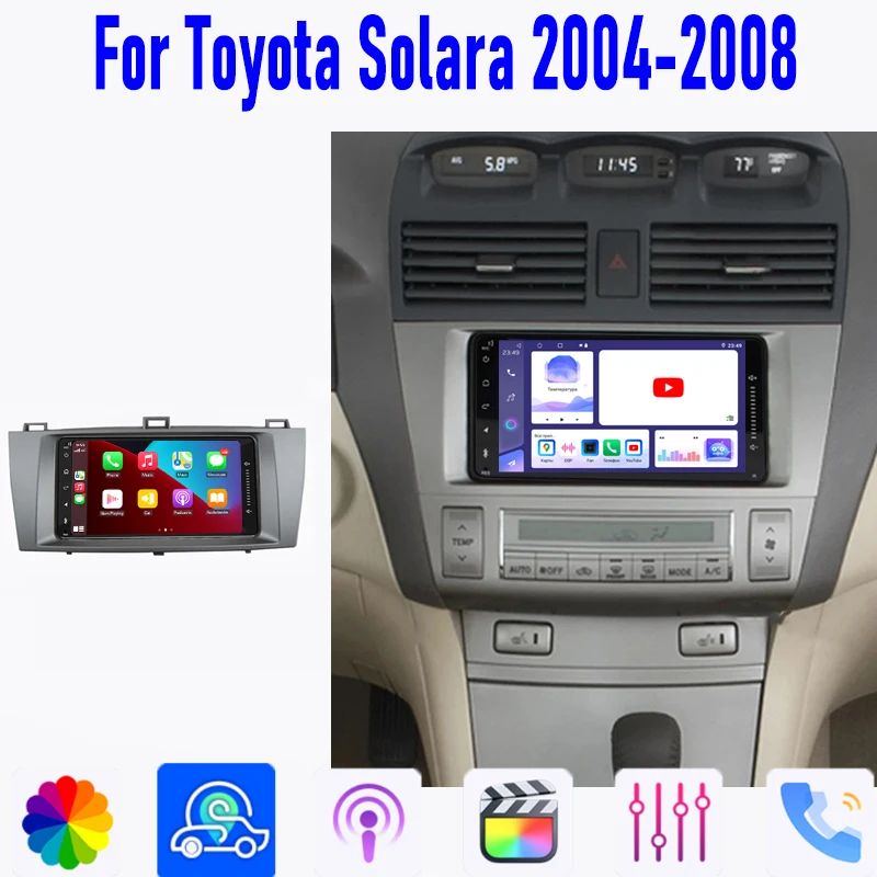 

GPS 7" For Toyota Solara 2004-2008 Car Stereo Radio Carplay Android 15 Wireless Reversing Image Camera Navi+Outer frame+JBL