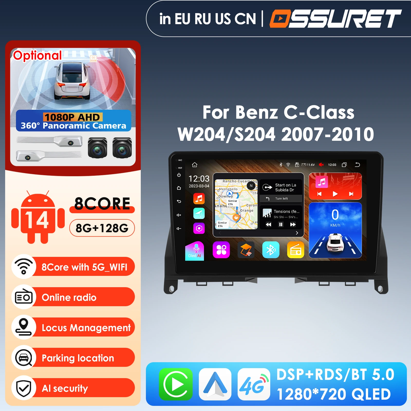 

9inch Car QLED Screen 8G+128G 7862 Android Auto Radio for Mercedes Benz C-Class W204 S204 2007 2008 2009 2010 GPS Multimedia