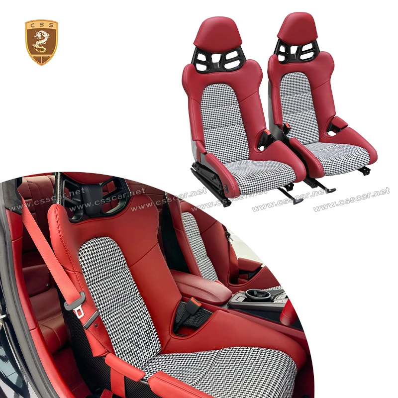 2Pcs Universal Carbon Fiber Racing Car Seat For Porsche 911 Boxster Cayman 718 GT3RS Houndstooth Pattern Vehicle Seats Bracket
