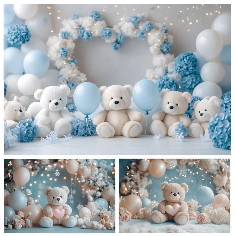 

Baby Boy 1st Birthday Party Photography Backdrop Flower Balloons Toy Bears Theme Baby Shower Kids Portrait Photocall Background