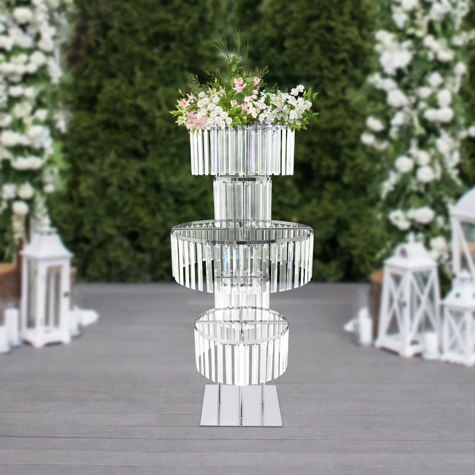 

Silver 5-Tier Ice Curtain Crystal Shelf with Square Base, Minimalist Home Decor Accent