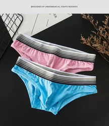 Men's Sexy Bikini Skin Friendly Cotton Bulge Pouch Mankini Gays Fashion Colorful Low Waist Briefs Youth Breathable Comfy Panties