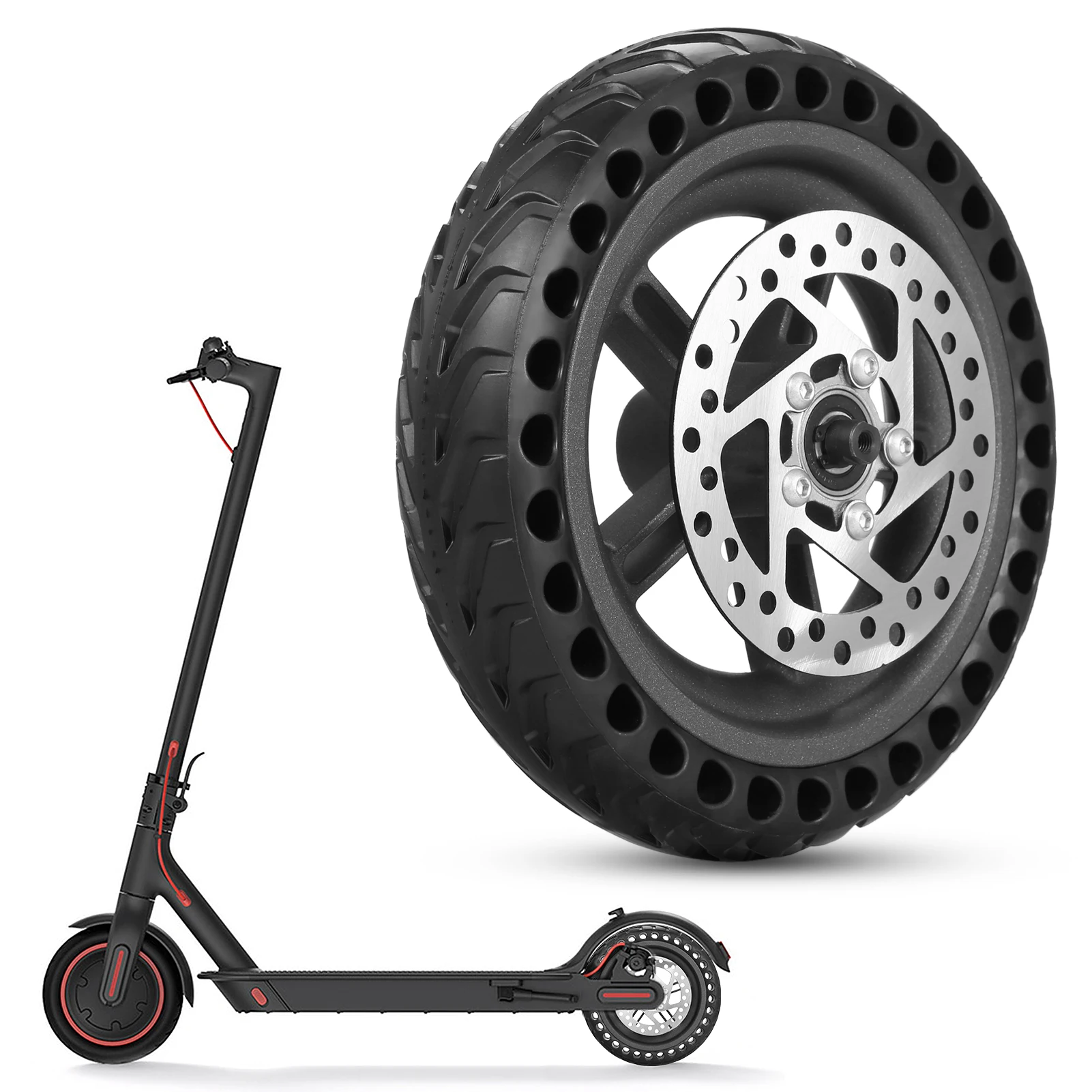 E Scooter Rear Tire w Wheel Hub Disc Brake Set 8.5in Solid Electric Scooter Wheel Replacement for Xiaomi M365 Scooter Spare Part